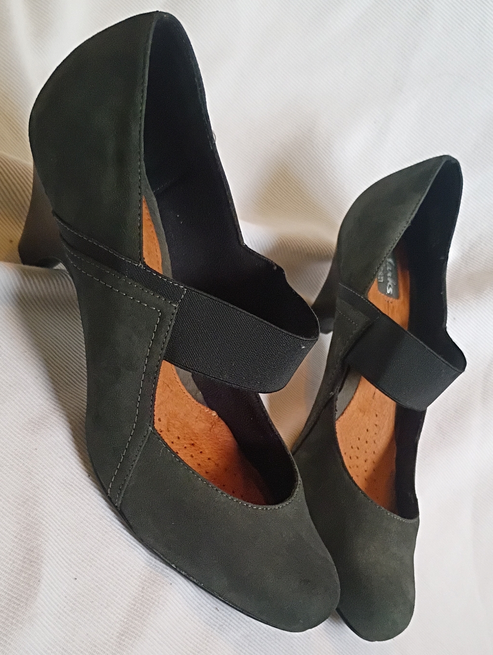 Artisan Clarks Black Suede Mary Jane Heels with Elastic Strap